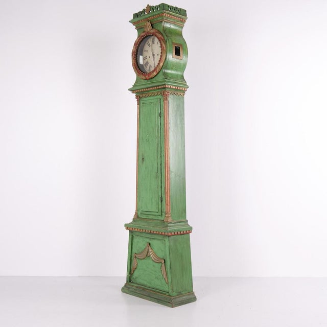 Bornholm longcase clock model “Frøken” made in wood with original green paint from the late 18th century. The clock...