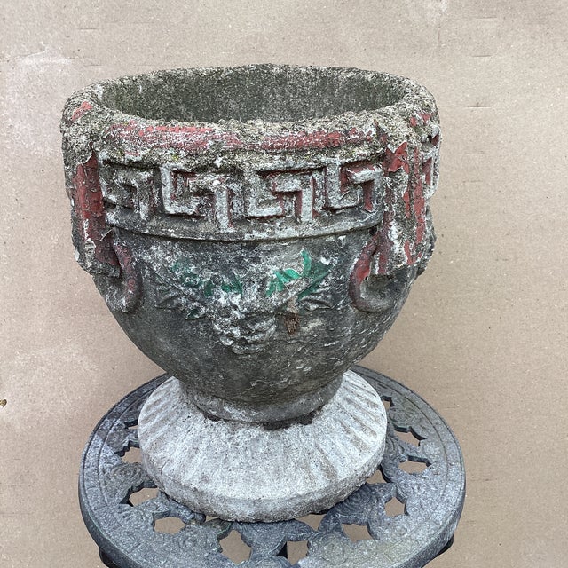 Antique Greek Key Cast Concrete Garden Planter/Jardiniere With Grape Clusters For Sale - Image 10 of 12