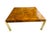 Mid-Century Modern Vintage 1970s Burl Wood & Brass Coffee Table | Hollywood Regency Milo Baughman Style | Parquet Burl Cocktail Table For Sale - Image 3 of 16