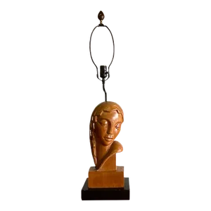 Vintage Art Deco Hand Carved Lady Table Lamp