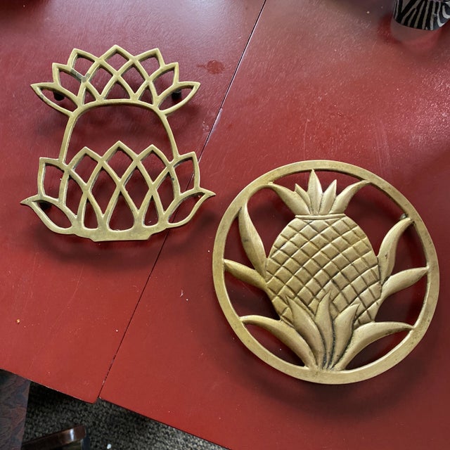 1970s Brass Pineapple Trivets - a Pair For Sale - Image 4 of 4