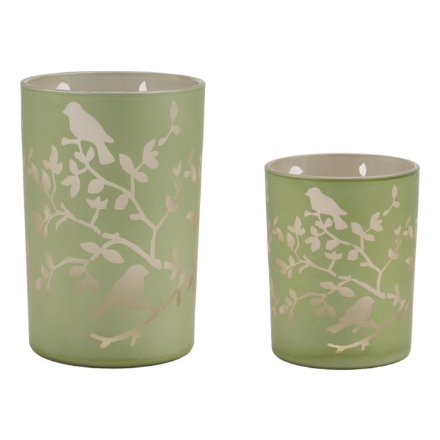 Frosted Floral Bird Candle Holder (Set of 2) For Sale