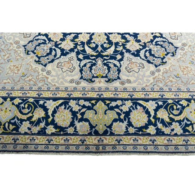 Blue Kashan Oriental Rug in Blue & Cream For Sale - Image 8 of 13