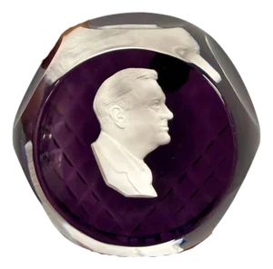 Late 20th Century Cristal d'Albret France Franklin D Roosevelt Sulphide Paperweight Faceted Purple