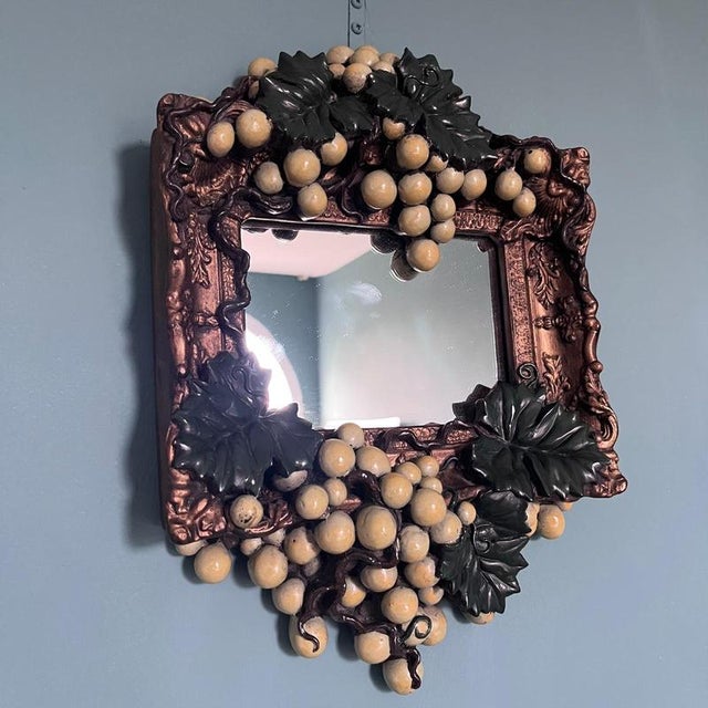 Glass Decorative Gilt Framed Mirror with Embossed Grape Bunches For Sale - Image 7 of 9