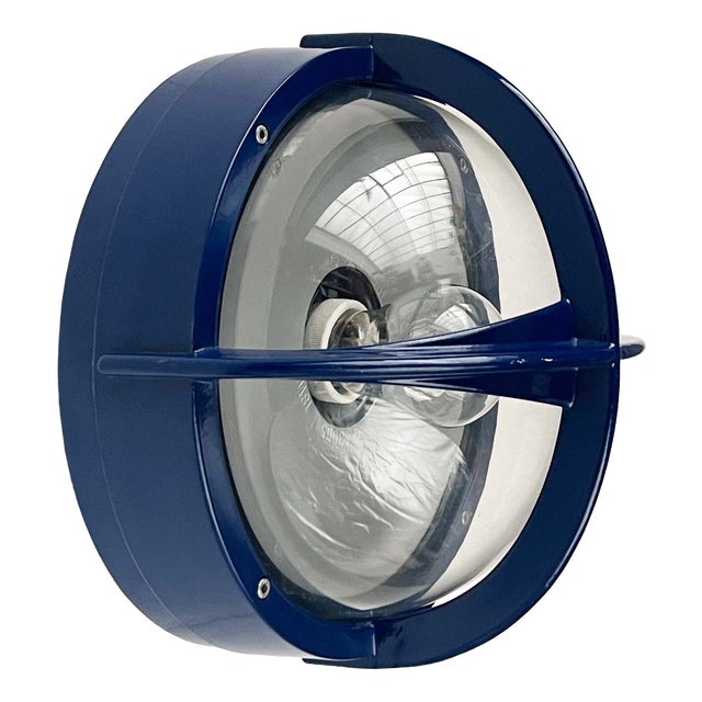 Mid-Century Modern Danish Pirate Blue Metal Outdoor Wall Lamp by Eva and Nils Koppel, Gert Edstrand for Nordisk Solar, 1960s For Sale