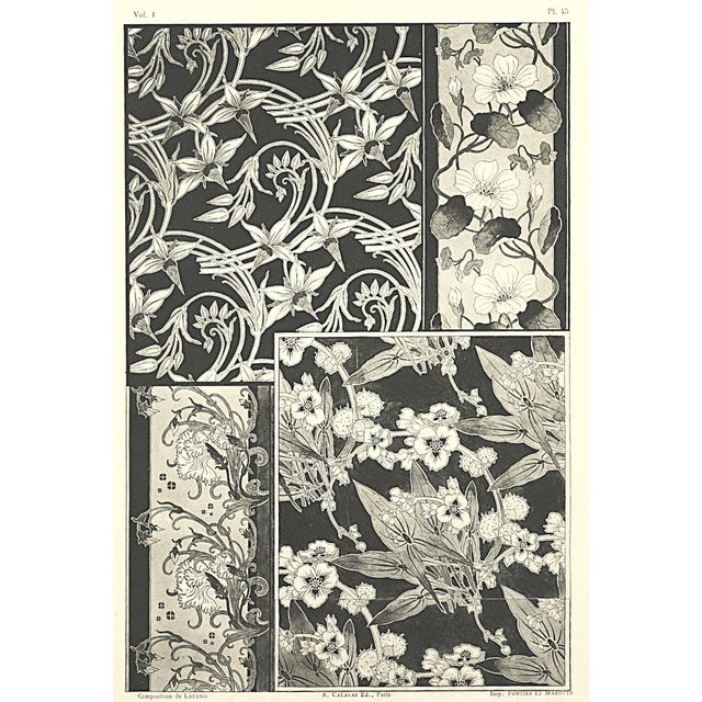 1900 Antique French Art Nouveau Floral Design Lithograph For Sale - Image 4 of 4