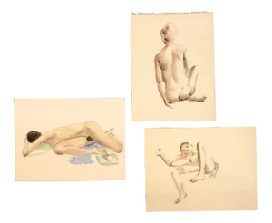 Gallery Wall Collection 3 Original Vintage Female Nude Watercolor Paintings