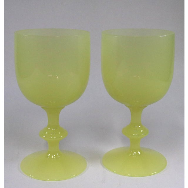 Stunning set of 2 water goblets attributed to Portieux Vallerysthal. I love the bright and cheery yellow and the simple...