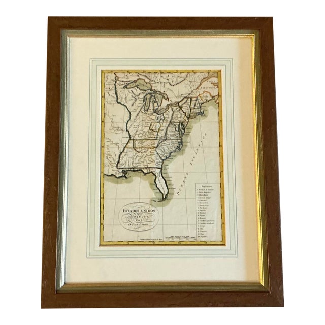 Juan Lopez Antique Colored Engraving "Estados Unidos De America" Circa 1800 For Sale