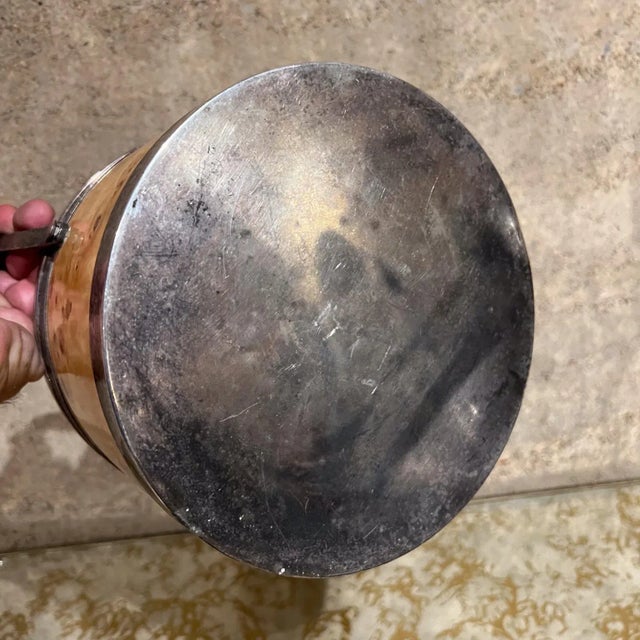 1960s Mid-Century Modern Italian Burl Wood Silver Chrome Ice Bucket Italy For Sale - Image 5 of 13