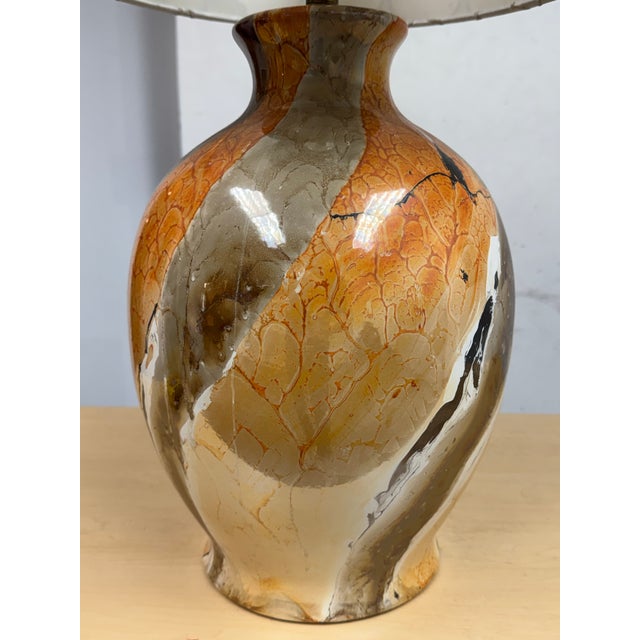 Amber Amber Glass Table Lamp With Patterned Lamp Shade For Sale - Image 8 of 12