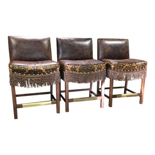 Old Hickory Tannery Leather Bar Stools - Set of 3 For Sale