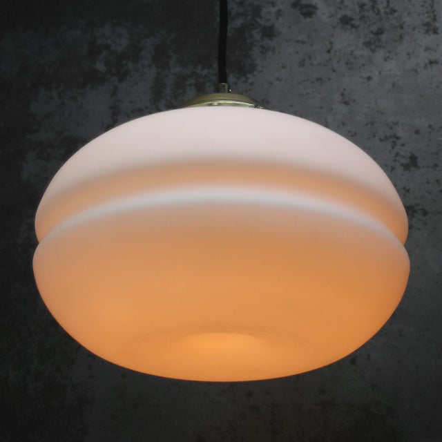 White Mid-Century White Matte Opaline Glass and Brass Pendant Lights For Sale - Image 8 of 9