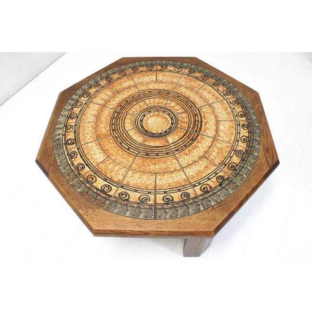 Rustic Octagonal Tiled Coffee Table by Ebbe Sørensen, Denmark, 1970s For Sale - Image 3 of 10