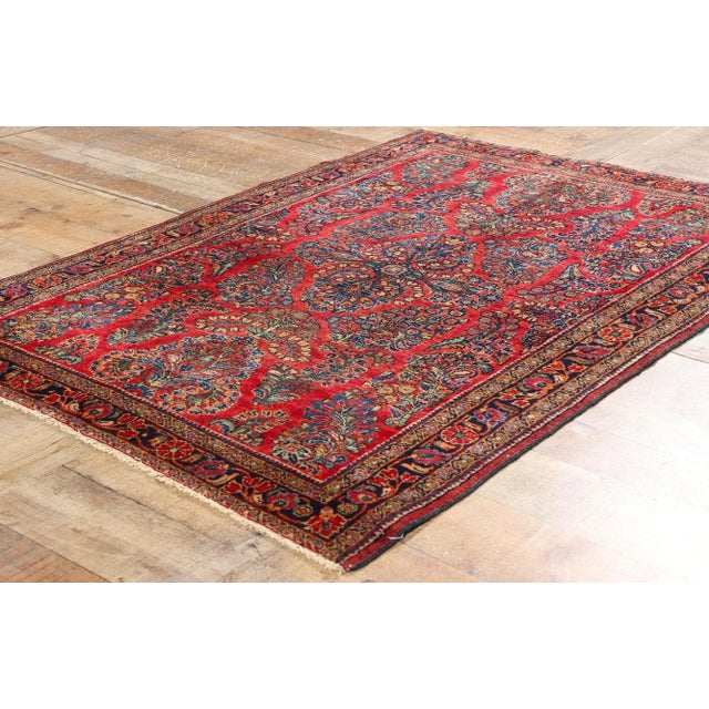 Textile Vintage Persian Sarouk Rug - 03'05 X 04'09 For Sale - Image 7 of 9