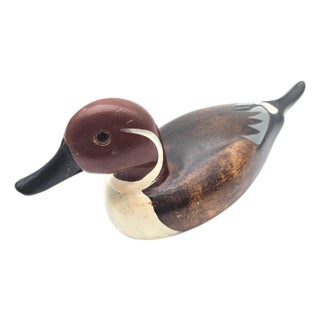 Vintage Hand Carved Pintail Duck Decoy With Glass Eyes, 1984 For Sale