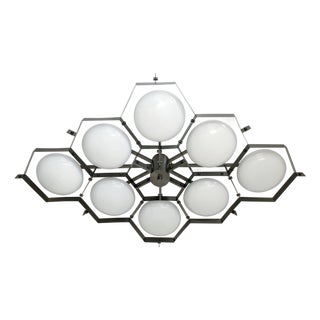21st Century Beehive Satin Black Nickel Glossy White Murano Flush Mount by Fabio LTD For Sale
