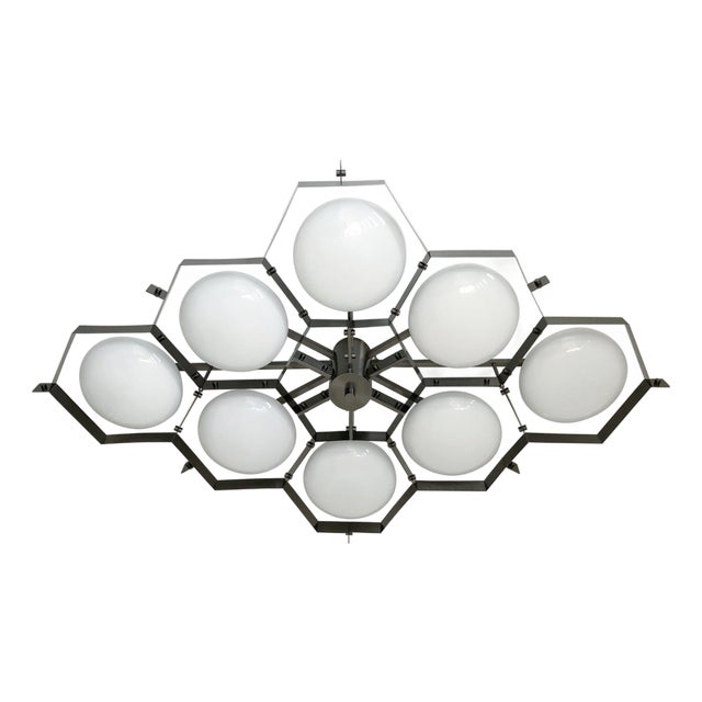 21st Century Beehive Satin Black Nickel Glossy White Murano Flush Mount by Fabio LTD For Sale