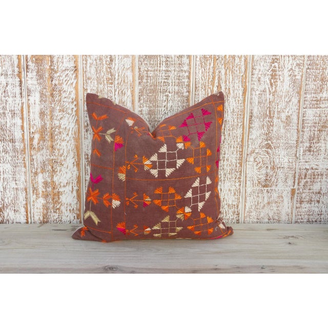 Brown Prishna Antique Indian Folk Pillow For Sale - Image 8 of 10