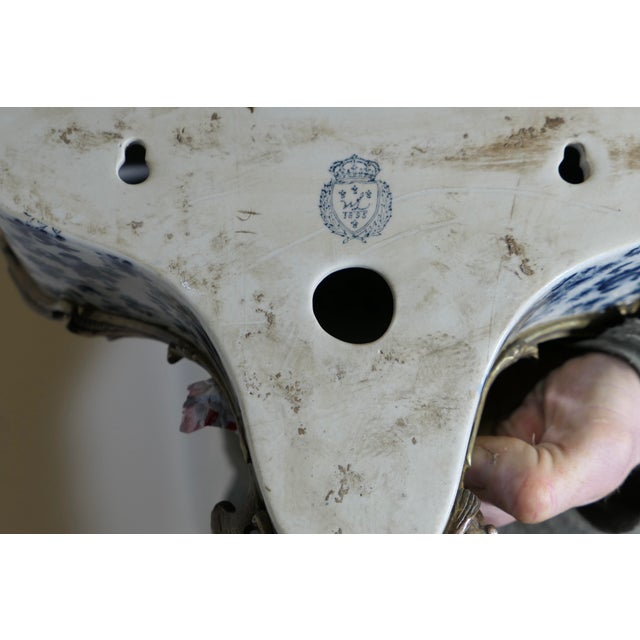 Blue and White Ceramic and Ormolu Wall Bracket, 1890s For Sale - Image 3 of 9