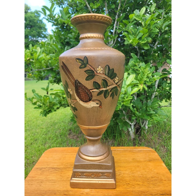 Chinoiserie Late 20th Century Hand-Painted Chinoiserie Bird & Blossom Trophy Urn Vase For Sale - Image 3 of 11