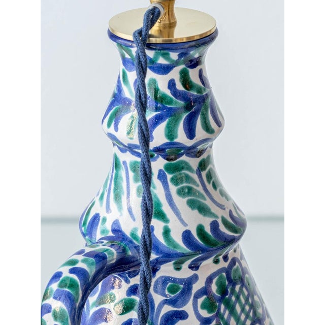 Blue Spanish Fajalauza Ceramic Table Lamp with Hand-Woven Lampshade For Sale - Image 8 of 15
