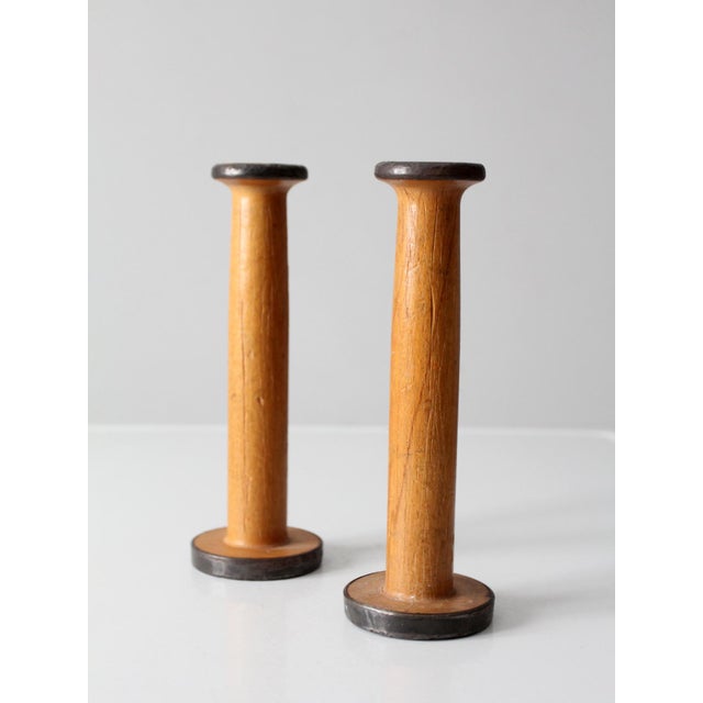 French Country Antique Clayton Bradford Spool Pair For Sale - Image 3 of 12