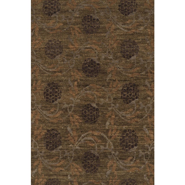 Rug & Kilim’s Modern Block Print Rug Design With Brown and Green Floral Motifs For Sale In New York - Image 6 of 8