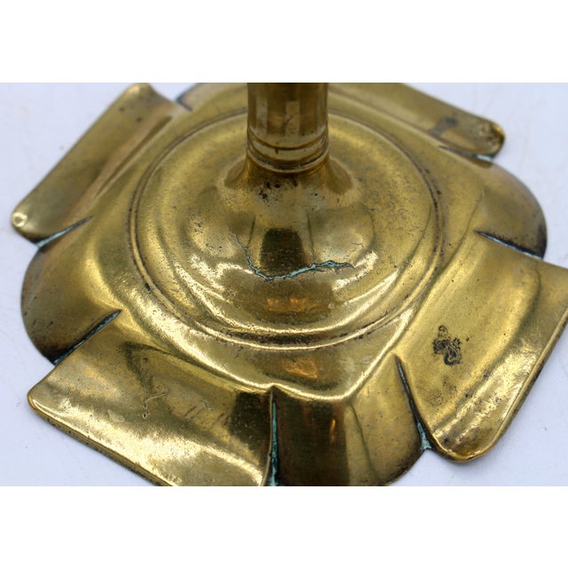 English Pre-1740 English George II Period Brass Candlestick For Sale - Image 3 of 5