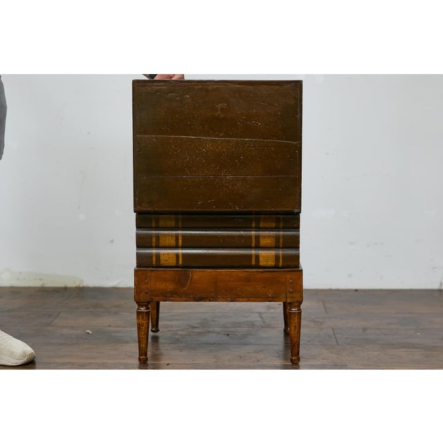 Victorian Faux Book Trunk on Base Table with Storage, 19th Century Accent Piece For Sale - Image 12 of 12