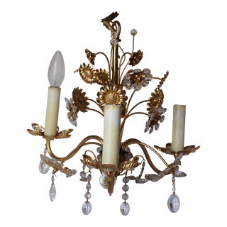 1960s Palwa German Mid Century Modern 24k With Cut Crystal Floral Chandelier For Sale