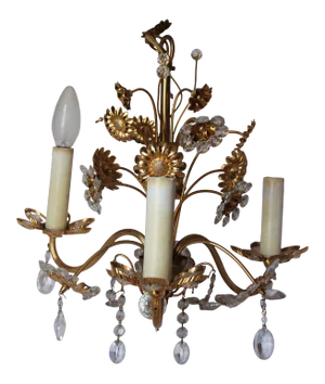 1960s Palwa German Mid Century Modern 24k With Cut Crystal Floral Chandelier