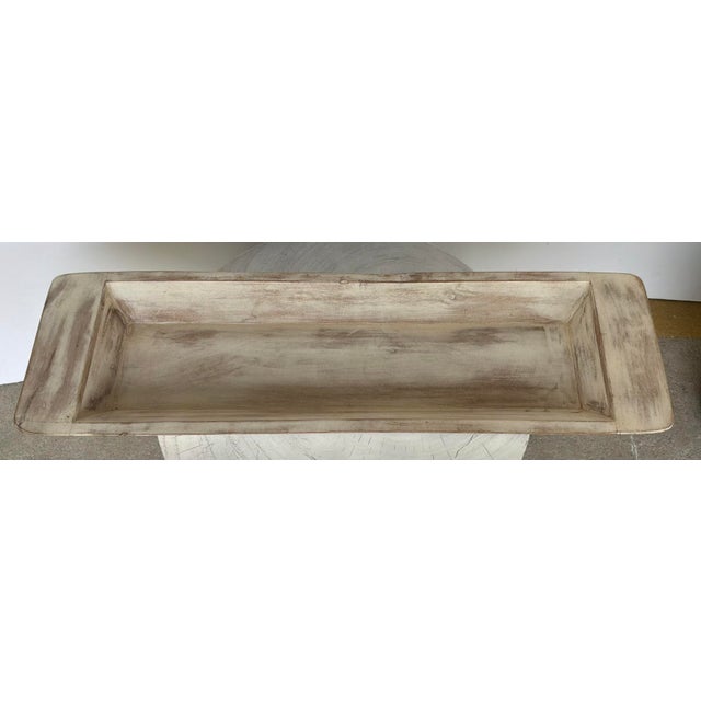 Stylish Organic Modern Large Aged Cream Finished Wood Tray, showroom floor sample