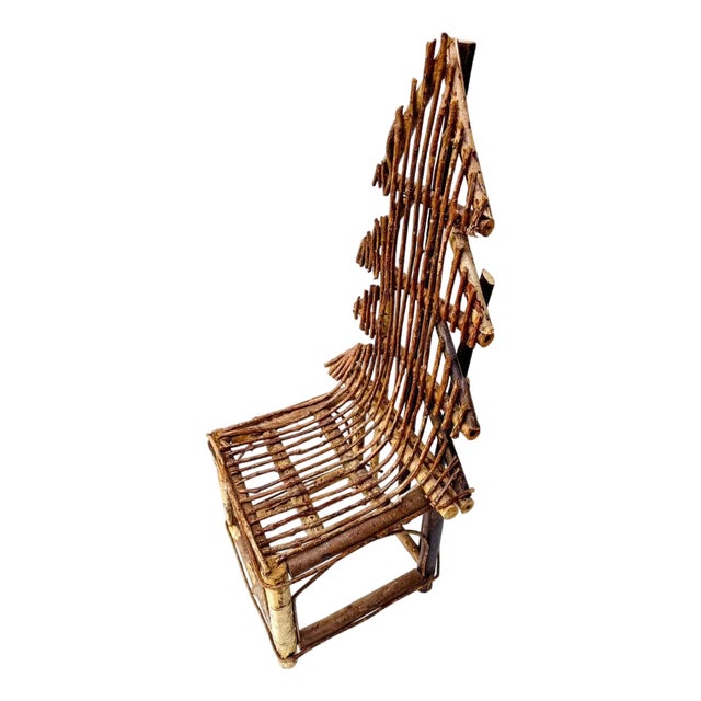 Vintage Rustic Twig Chair With Woven Seat Folk Art Decor For Sale