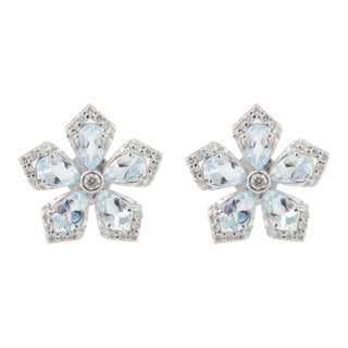 1.65ct Aquamarine Floral Art Deco Cluster Earrings for Her in 18k Gold- 2 Pieces For Sale