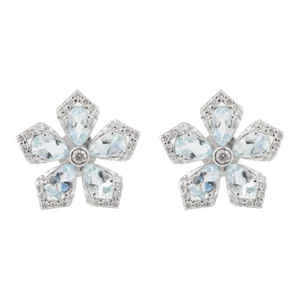 1.65ct Aquamarine Floral Art Deco Cluster Earrings for Her in 18k Gold- 2 Pieces