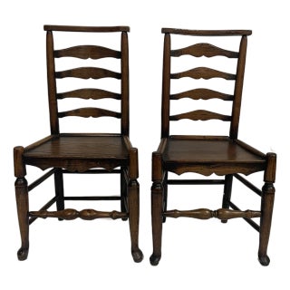 Pair of 18th Century English Oak Ladder Back Chairs For Sale
