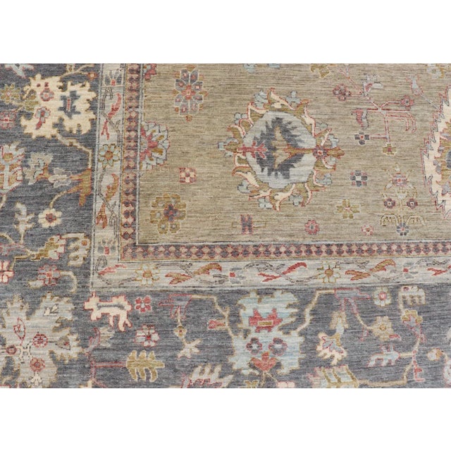 Textile Large All-Over Designed Tabriz With a Yellow-Taupe Background and Muted Colors For Sale - Image 7 of 12