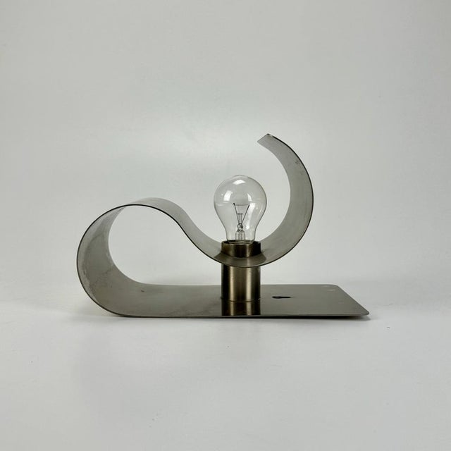 Mid-Century Modern Bent Brushed Steel Wall Lamp, 1970s For Sale - Image 4 of 8