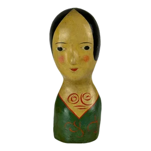 Mid 19th Century French Marotte/Milliner Mannequin Bust in Green Dress & Black Hair
