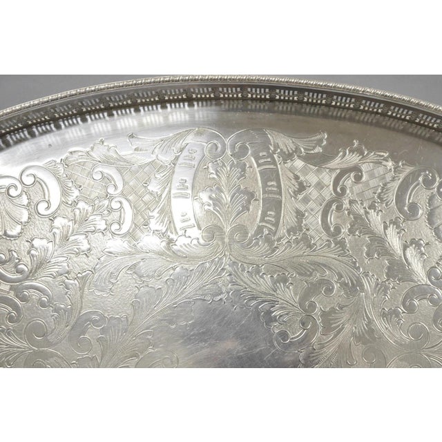 Vintage Viners of Sheffield Edwardian Silver Plated Raised Gallery Oval Tray For Sale In Philadelphia - Image 6 of 15