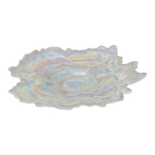 1970s Don Shepherd Style Iridescent Icescape Lettuce or Oyster Art Glass Centerpiece Bowl For Sale