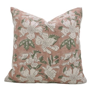 Fabdivine Floral Printed Pure Linen Linen Pillow Cover 14x20 Inches, Papaya Leaf For Sale