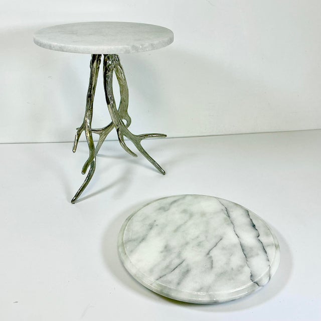 Silver Vintage Hollywood Regency Silver Plated Antlers and Marble Buffet Tiered Serving Platters.. For Sale - Image 8 of 15