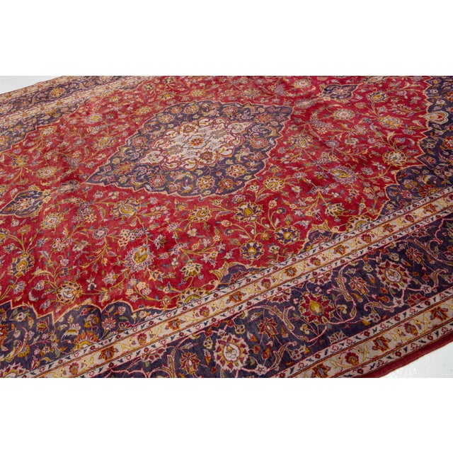 Textile 1950s Red Vintage Isfahan Deigned Wool Rug Room Size For Sale - Image 7 of 10
