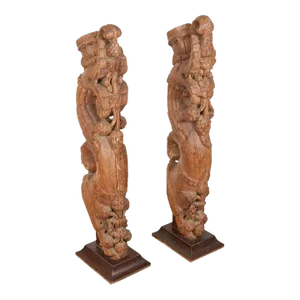 Architectural Carved Wood Temple Truss From India - a Pair