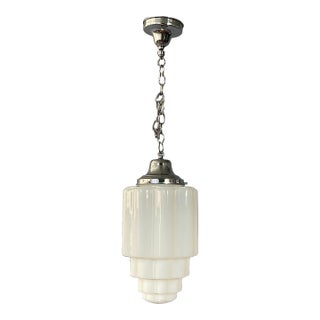 Antique White Wedding Cake Art Deco Hanging Light With Chrome Fittings For Sale