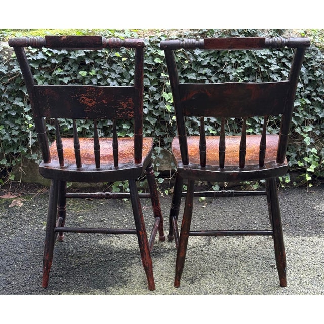 Mid 19th Century Paint Decorated Spindle Back Chairs - A Pair For Sale - Image 10 of 12