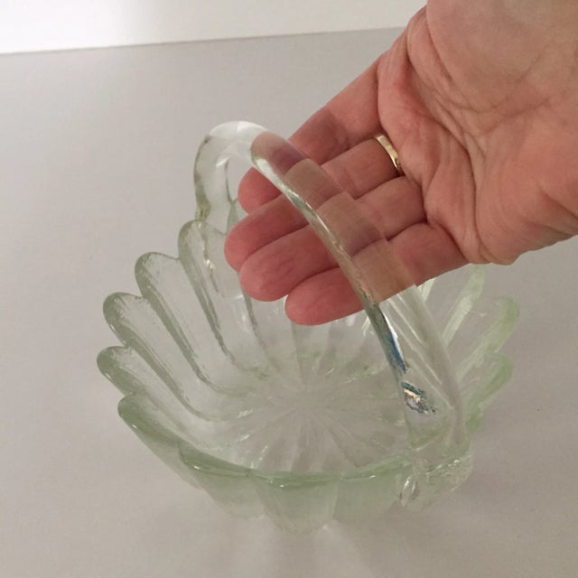 Vintage 1980s Hand Blown Glass Basket With Applied Handle Scalloped Rim For Sale - Image 10 of 13